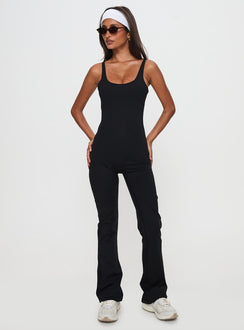 Full-time Flared Backless Active Romper Black