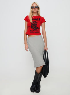   front view of model wearing Princess Polly Amren Midi Skirt Black / Beige Midi Skirts 