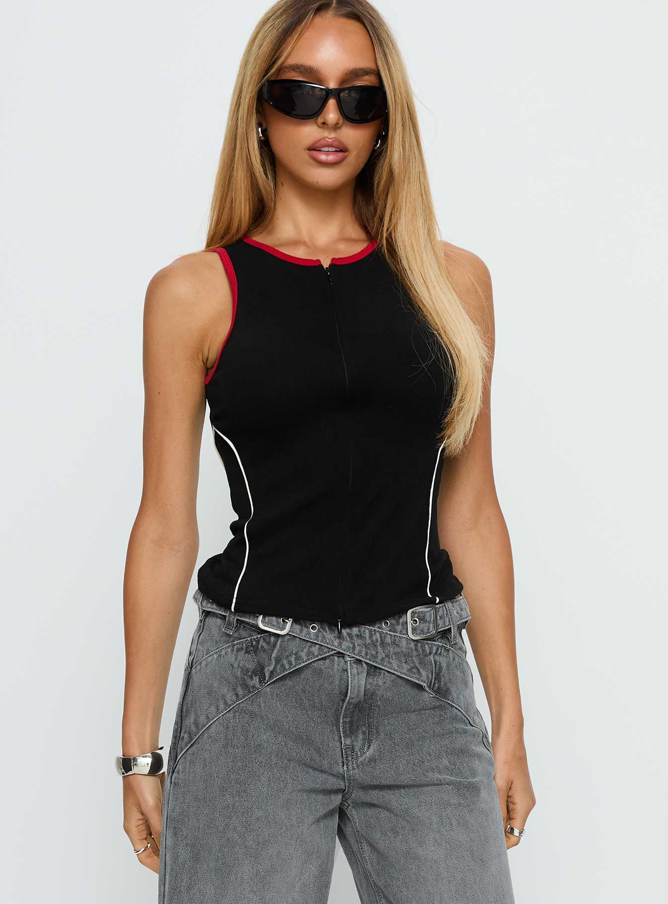 Alyna Zip Through Knit Top Black