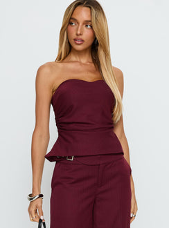 Keighly Strapless Draped Top Berry Pinstripe
