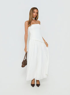 Odela Strapless Scarf Drop Waist Maxi Dress White