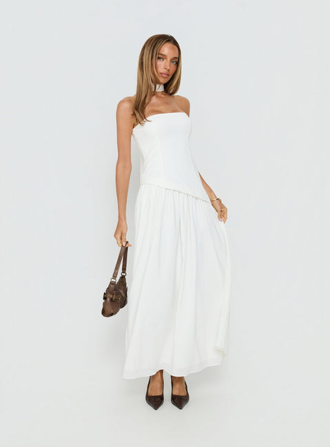 Odela Strapless Scarf Drop Waist Maxi Dress White
