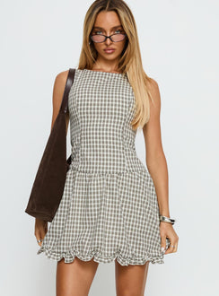 Isidra Drop Waist Playsuit Grey Check