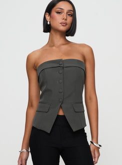 front view of model wearing Princess Polly Change It Up Strapless Top Grey Sleeveless straight 