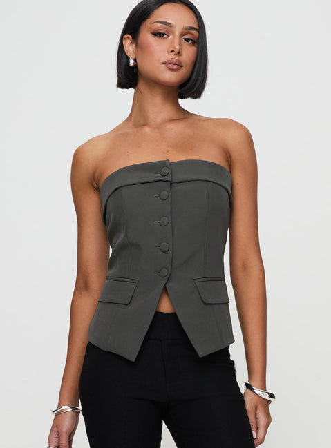 front view of model wearing Princess Polly Change It Up Strapless Top Grey Sleeveless straight 