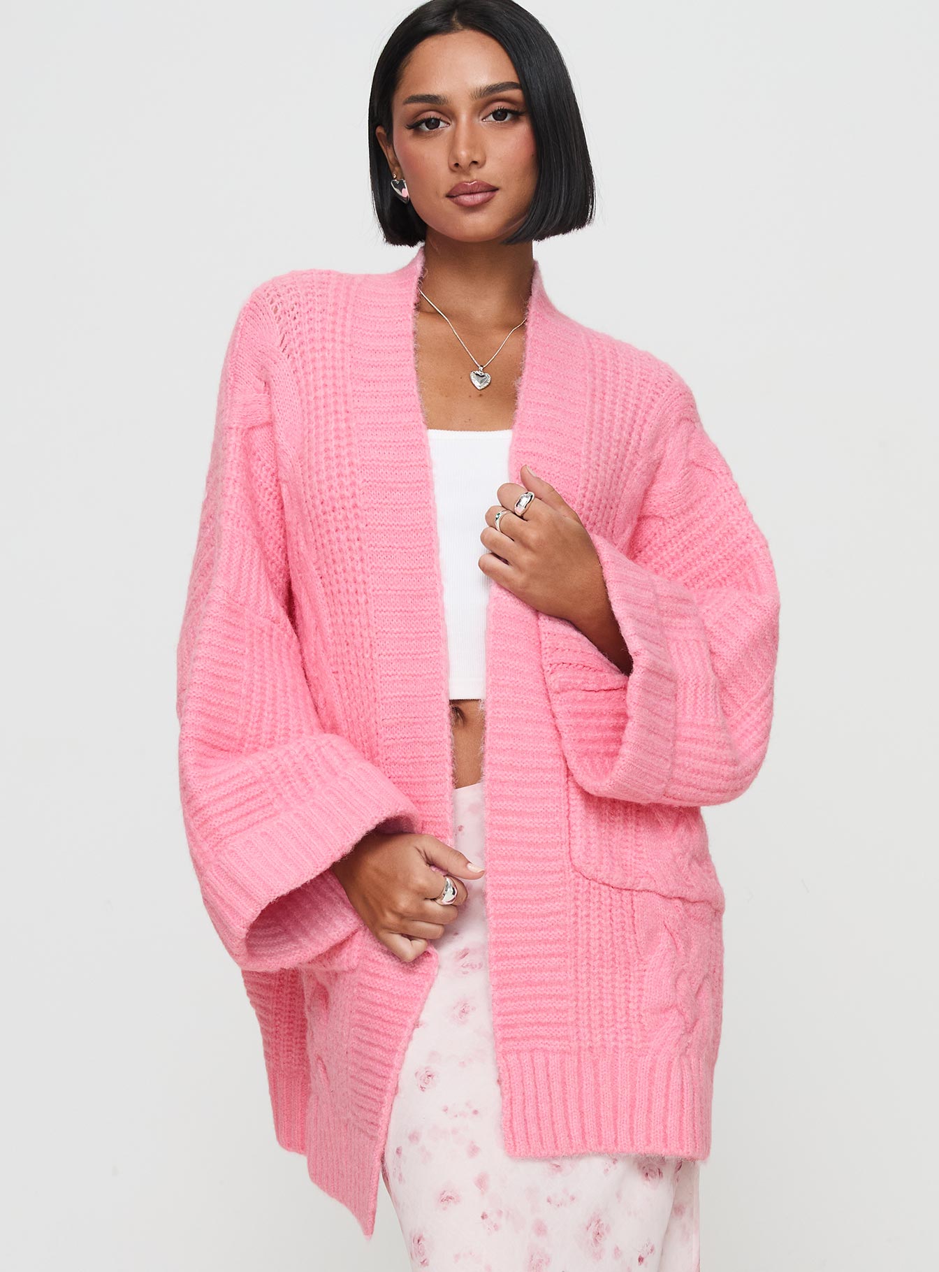 Paisleigh Cable Knit Cardigan Pink