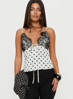 Jerelyn Lace Bust Cami Top White Polka