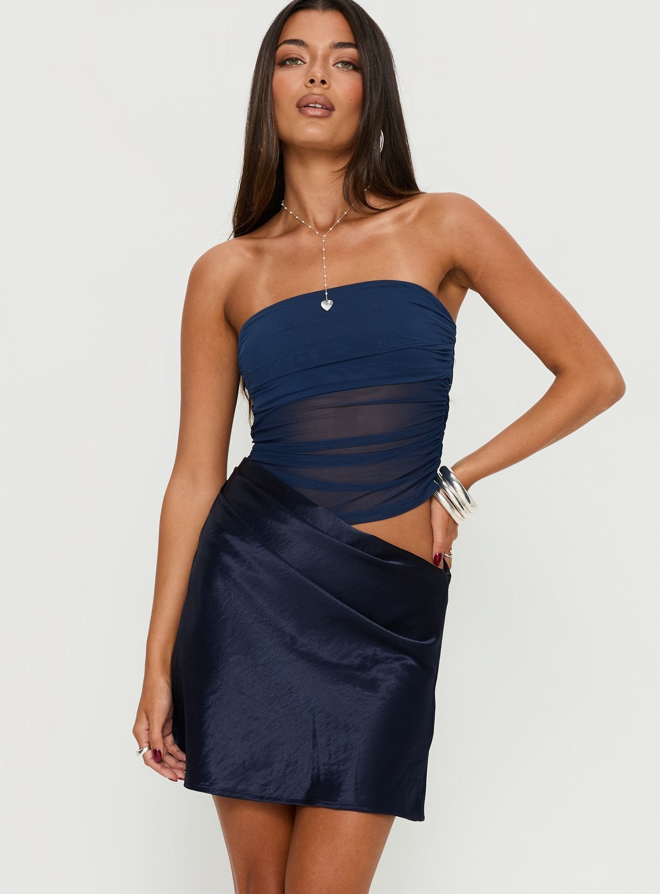 Elemental Strapless Mesh Mini Dress Navy