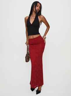 back view of model wearing Princess Polly Silene Maxi Skirt Red 