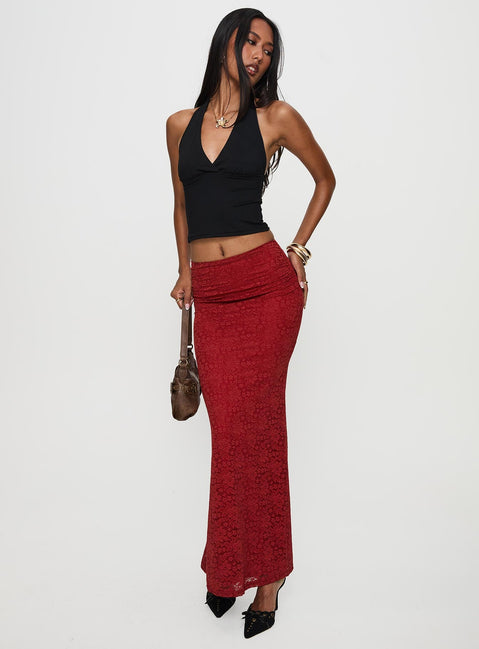 back view of model wearing Princess Polly Silene Maxi Skirt Red 
