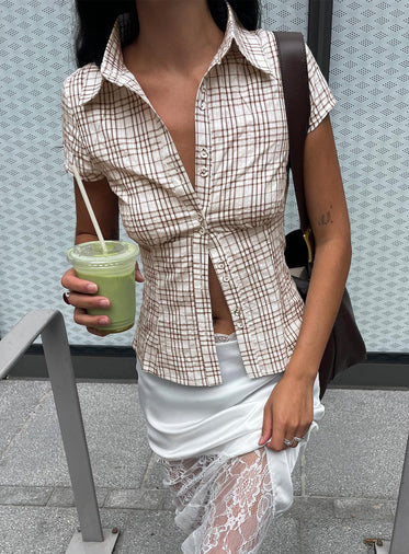 Cottesloe Blouse Top Brown Check