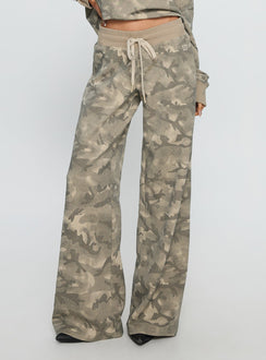 back view of model wearing Princess Polly Dodie Wide Leg Pants Camo High Rise Pants 