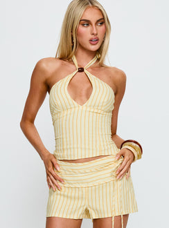 Electric Night Halter Tie Back Top Yellow Stripe