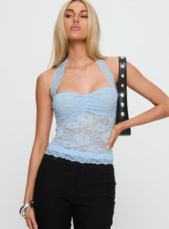 Fantasize Lace Halter Top Blue
