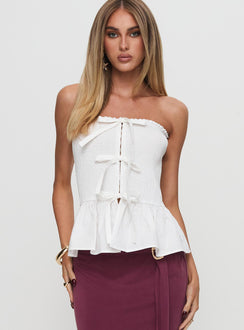 Jaymie Strapless Bow Top White