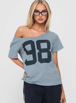 Stayback Wide Neck Graphic Top Blue