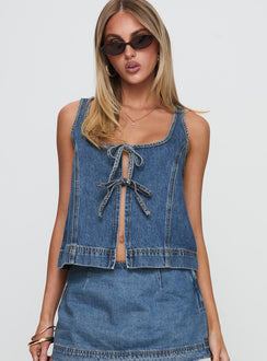 Stefenie Denim Tie Top Mid Wash Tall