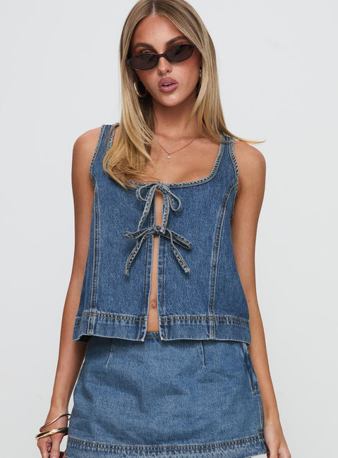 Stefenie Denim Tie Top Mid Wash Tall