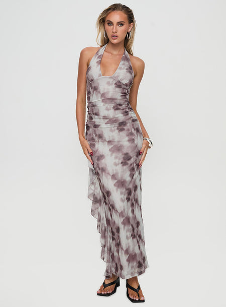 Bettina | Pink Plunge-Neck Maxi Dress With Gathered-Detailing