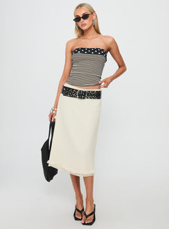   front view of model wearing Princess Polly Rosette Frill Midi Skirt Cream Midi Skirts 