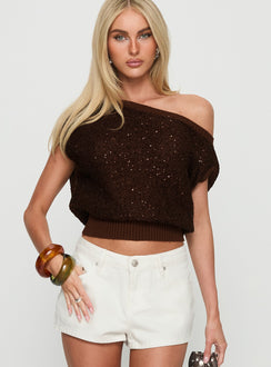 Marysa Sequin Knit Blouson Top Brown