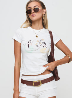 front view of model wearing Princess Polly Mermaid Soul Tee White Short Sleeves Crew Neck 