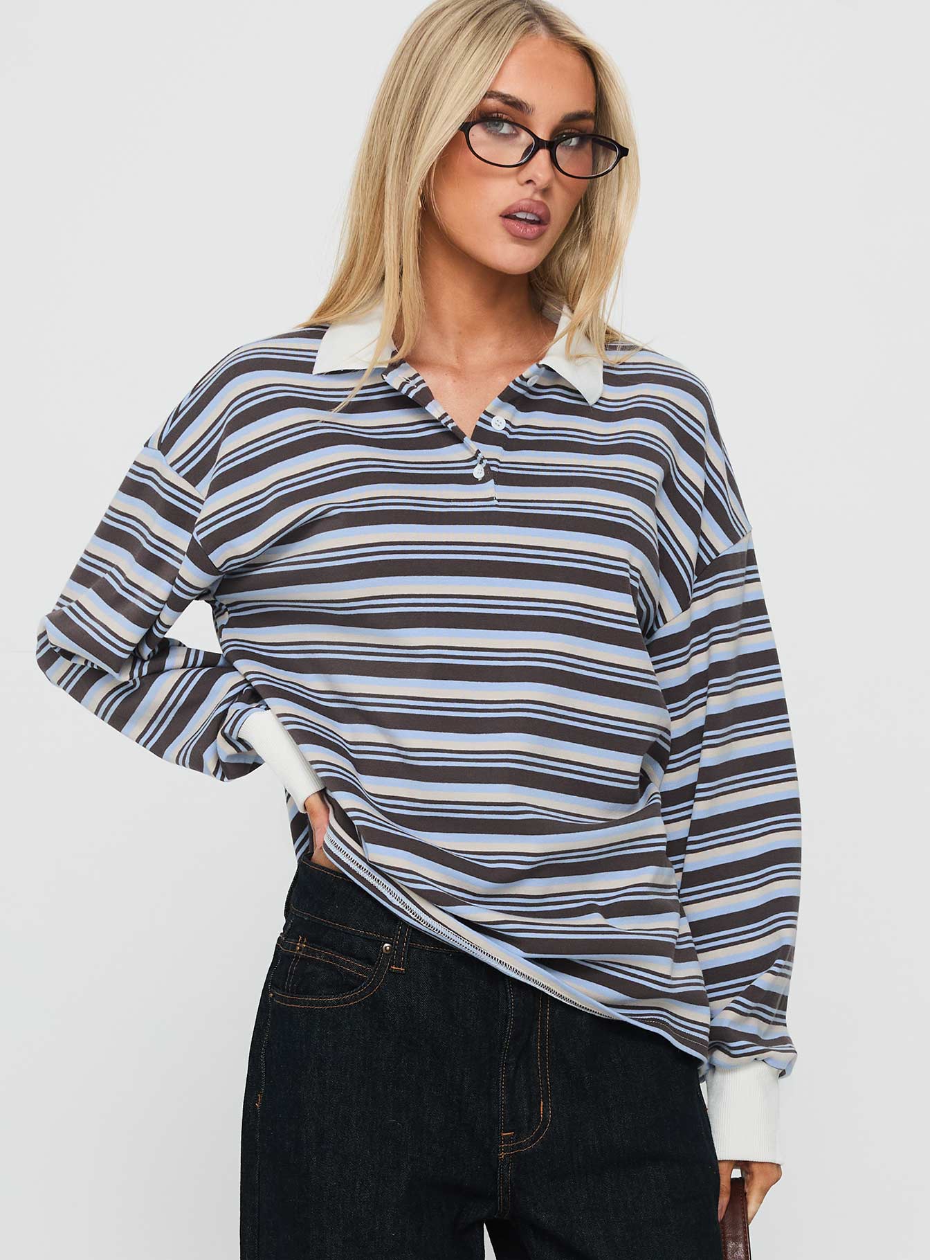 Smoke Signal Collared Jumper Blue Stripe