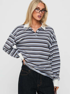 Smoke Signal Collared Jumper Blue Stripe