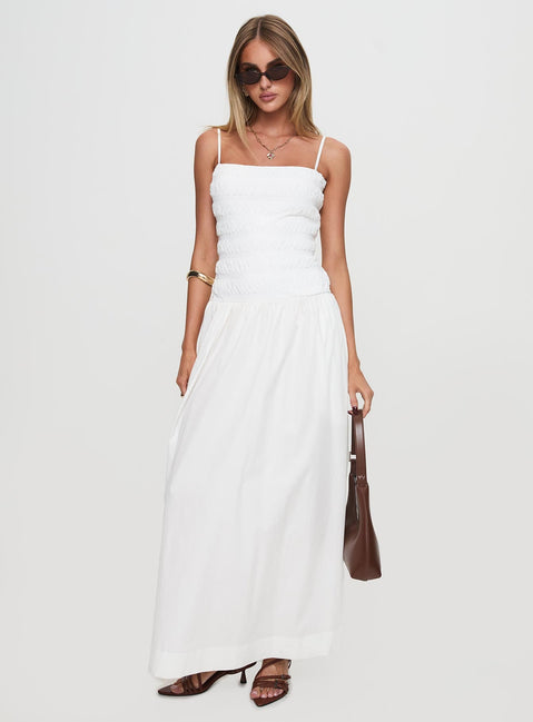 Sweetgum Shirred Maxi Dress White