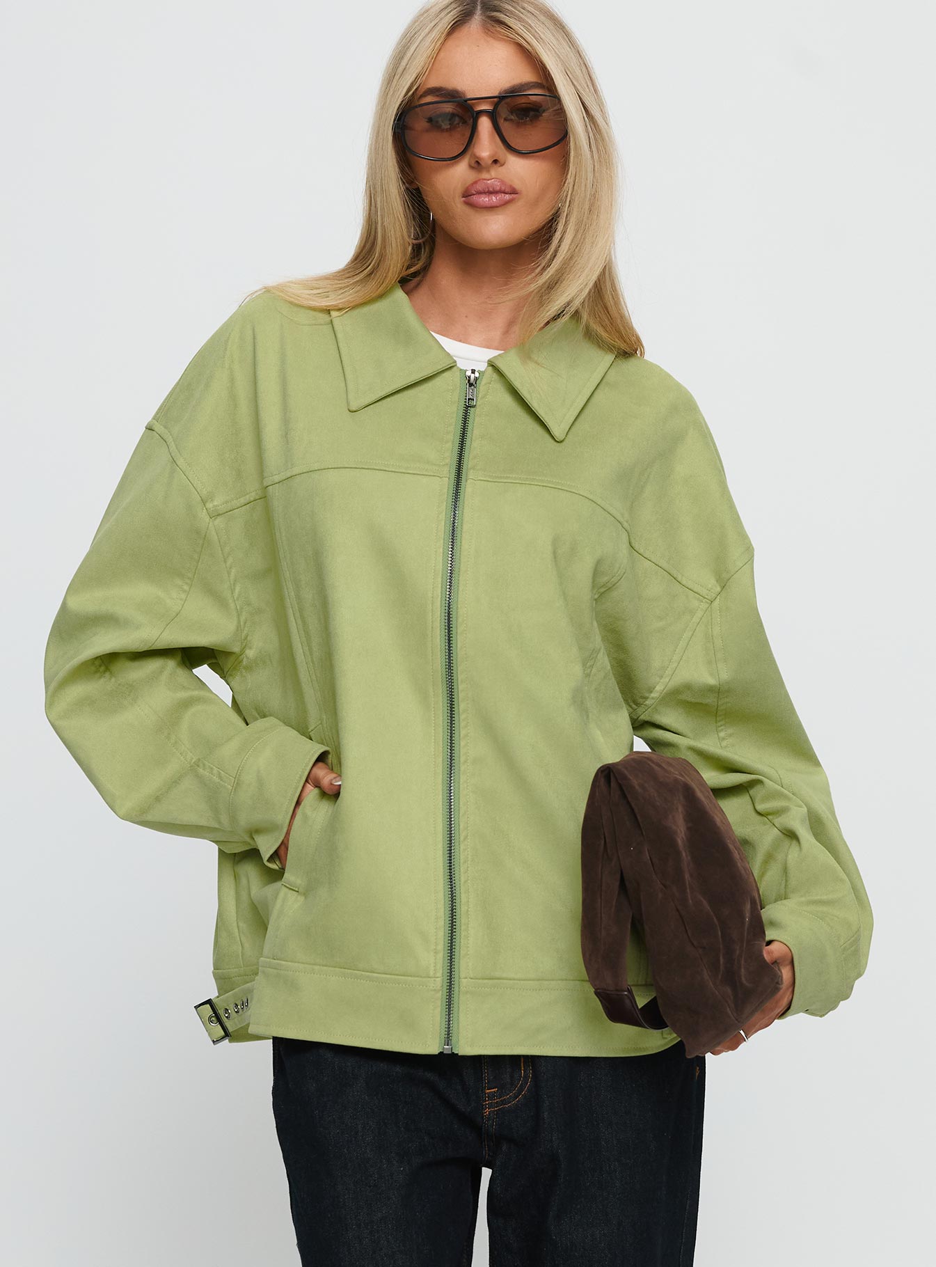 Goldsmith Faux Suede Bomber Jacket Matcha