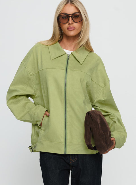 Goldsmith Faux Suede Bomber Jacket Matcha