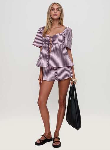 Two Young Hearts Tie Up Set Pink / Brown Stripe