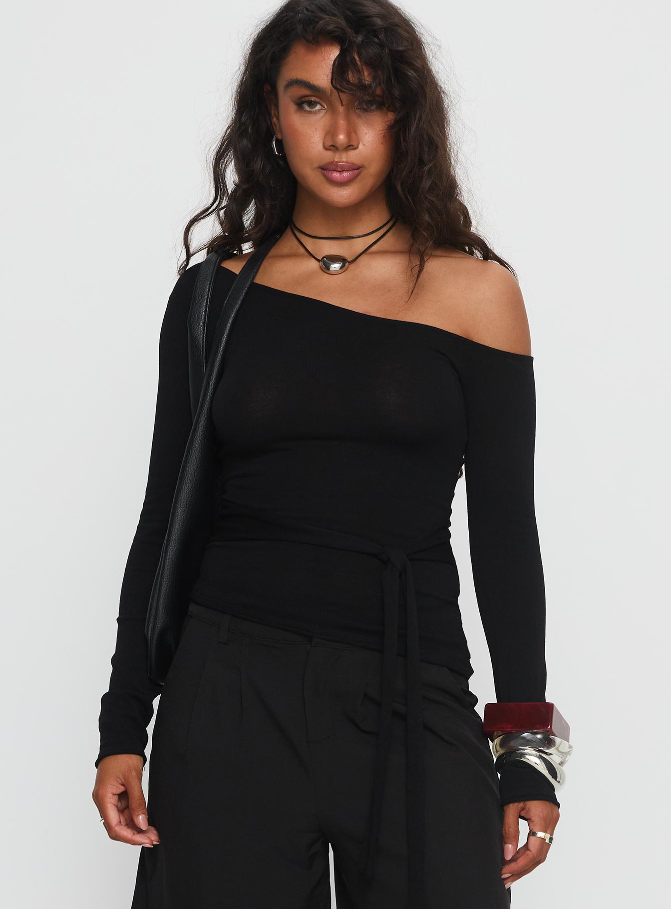 Kastor One Shoulder Long Sleeve Top Black