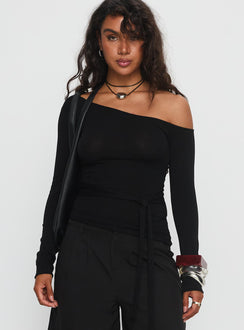 Kastor One Shoulder Long Sleeve Top Black