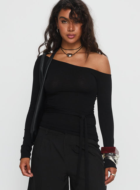 Kastor One Shoulder Long Sleeve Top Black