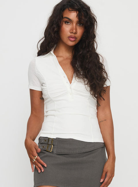 Whirl Shirred Collared Top White
