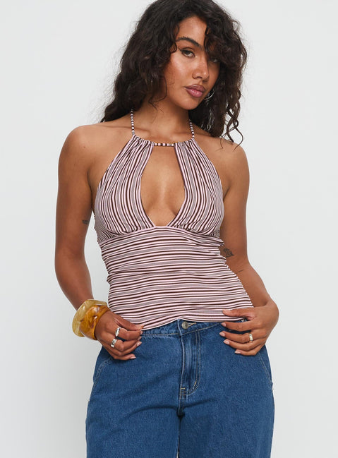 Sit In Silence Cut Out Top Purple Stripe