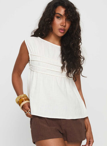 Alorie Textured Linen Blouse Top White