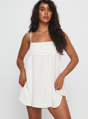 Every Breath Linen Shift Mini Dress White