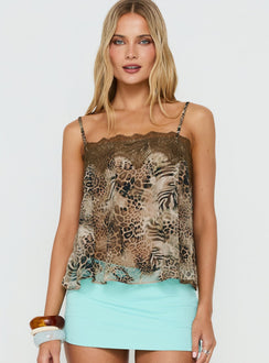 Amiralda Lace Flowy Top Choc Animal