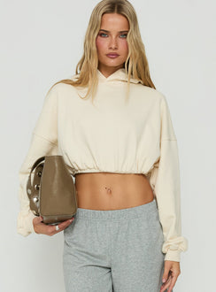 Mayse Bubble Hem Cropped Hoodie Cream
