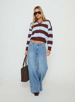 Novara Knit Cropped Rugby Jersey Blue / Burgundy Stripe