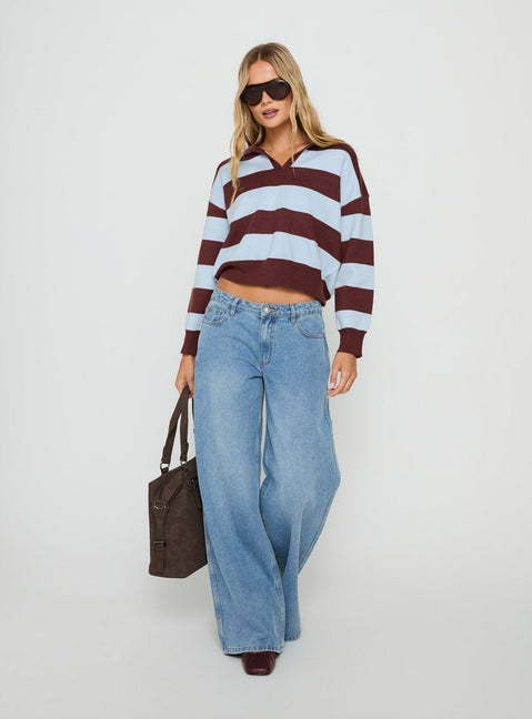 Novara Knit Cropped Rugby Jersey Blue / Burgundy Stripe