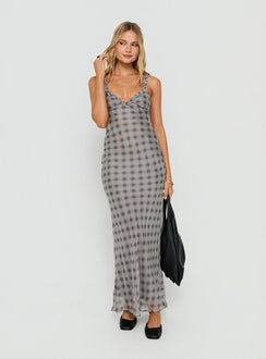 Baley Bias Cut Frill Maxi Dress Grey / White Check