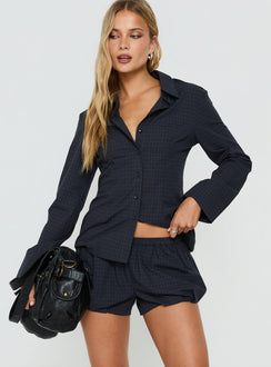 Amorah Bubble Mini Shorts Navy Check