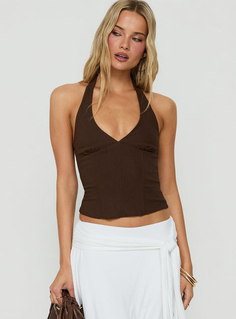 Sherah Halter Neck Corset Top Brown