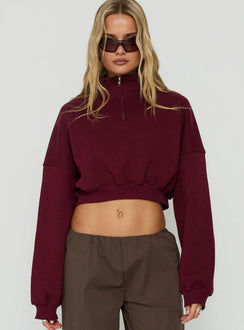 Astridd 3/4 Zip Cropped Jumper Cherry