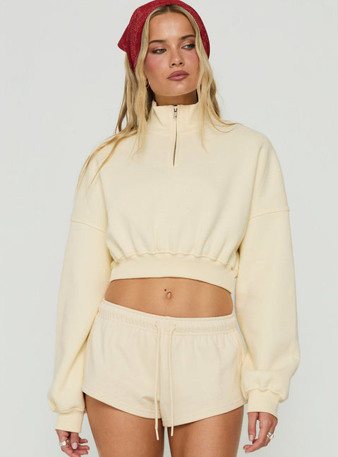Astridd 3/4 Zip Cropped Jumper Cream