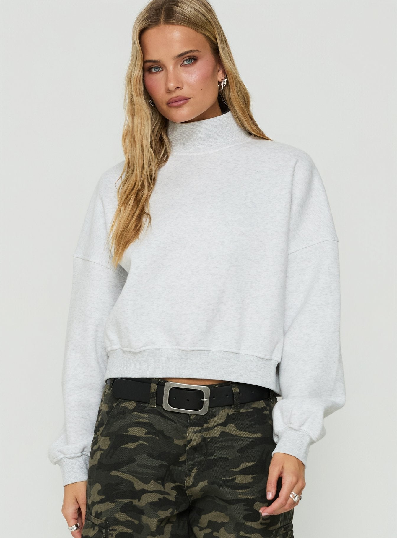 Anyya Funnel Neck Crew Jumper Grey Marle