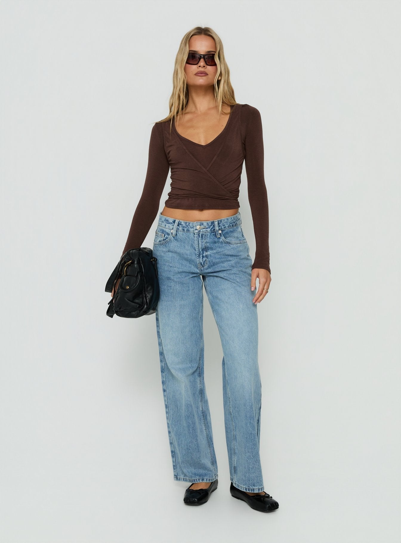 Denni Long Sleeve Wrap Top Chocolate